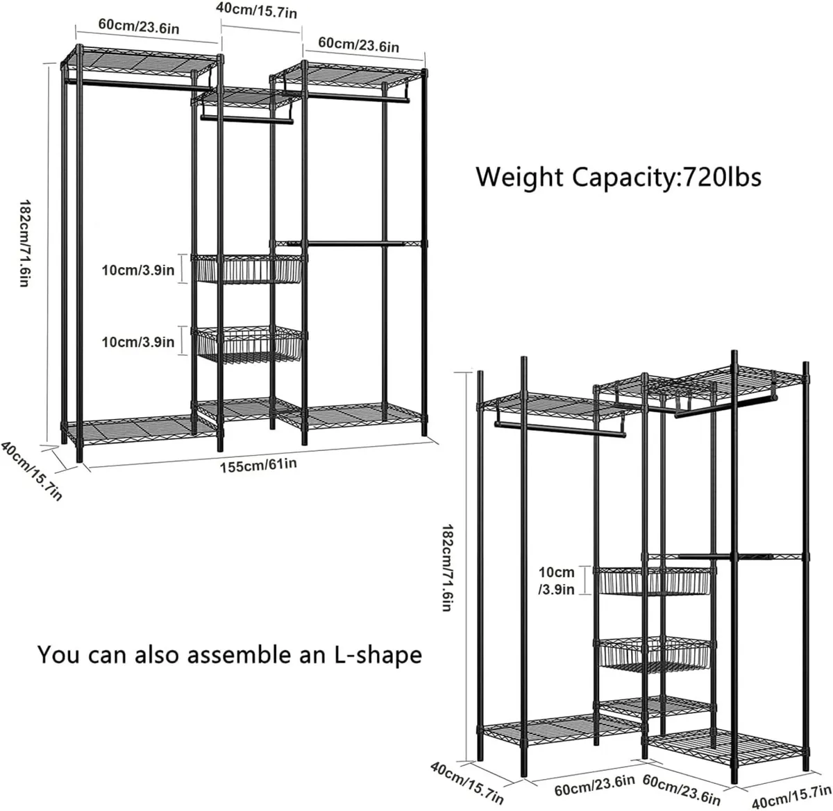 Clothes Rail Heavy Duty Clothing 155x40x182CM - Image 4