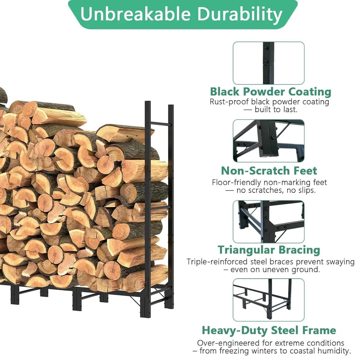 1.24m Outdoor Firewood Rack for Fireplace - Image 2