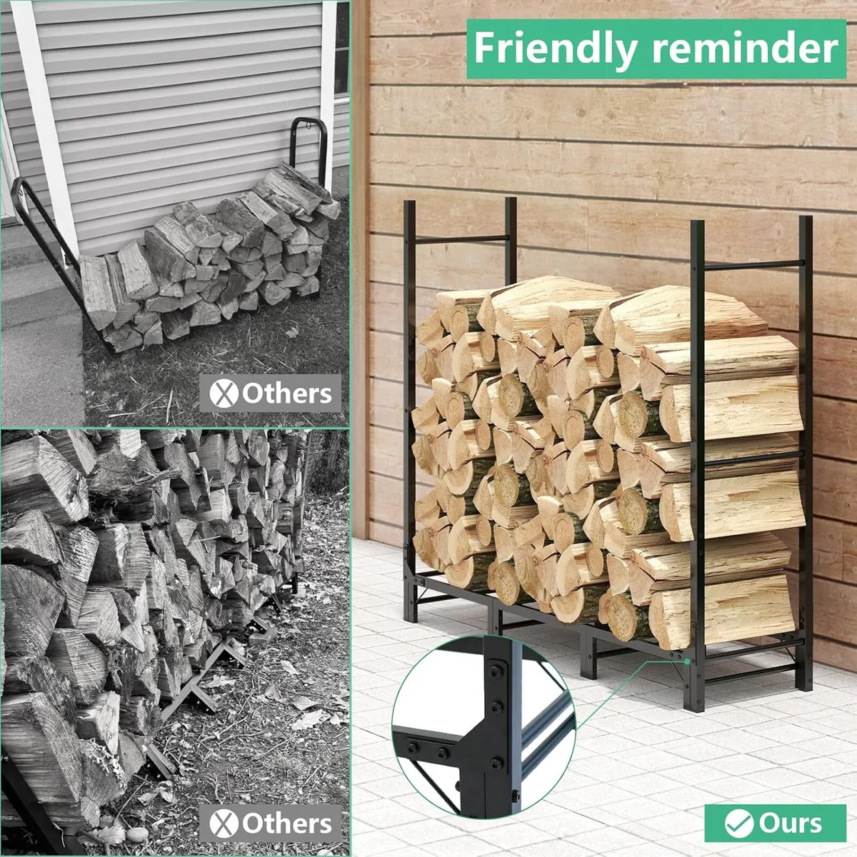 1.24m Outdoor Firewood Rack for Fireplace - Image 3