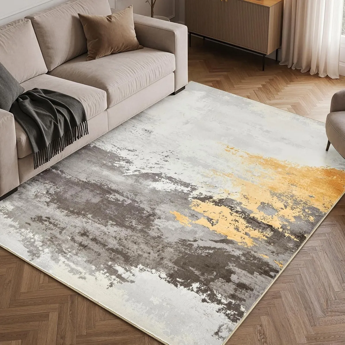 Large Abstract Living Room Rug Soft Washable - Image 1