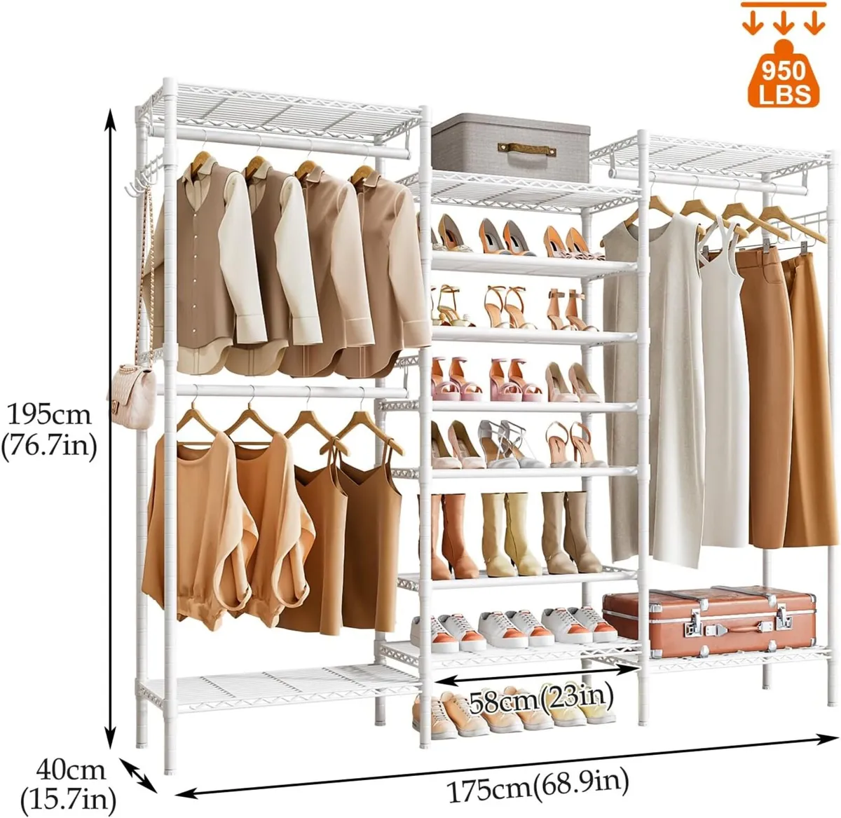 Heavy Duty Clothes Rail with Shoe Rack Adjustable - Image 3