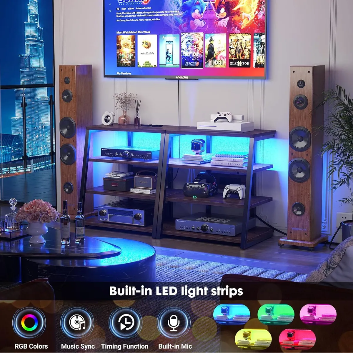 Av Media Stand with Outlets 4-Tier Console LED - Image 4