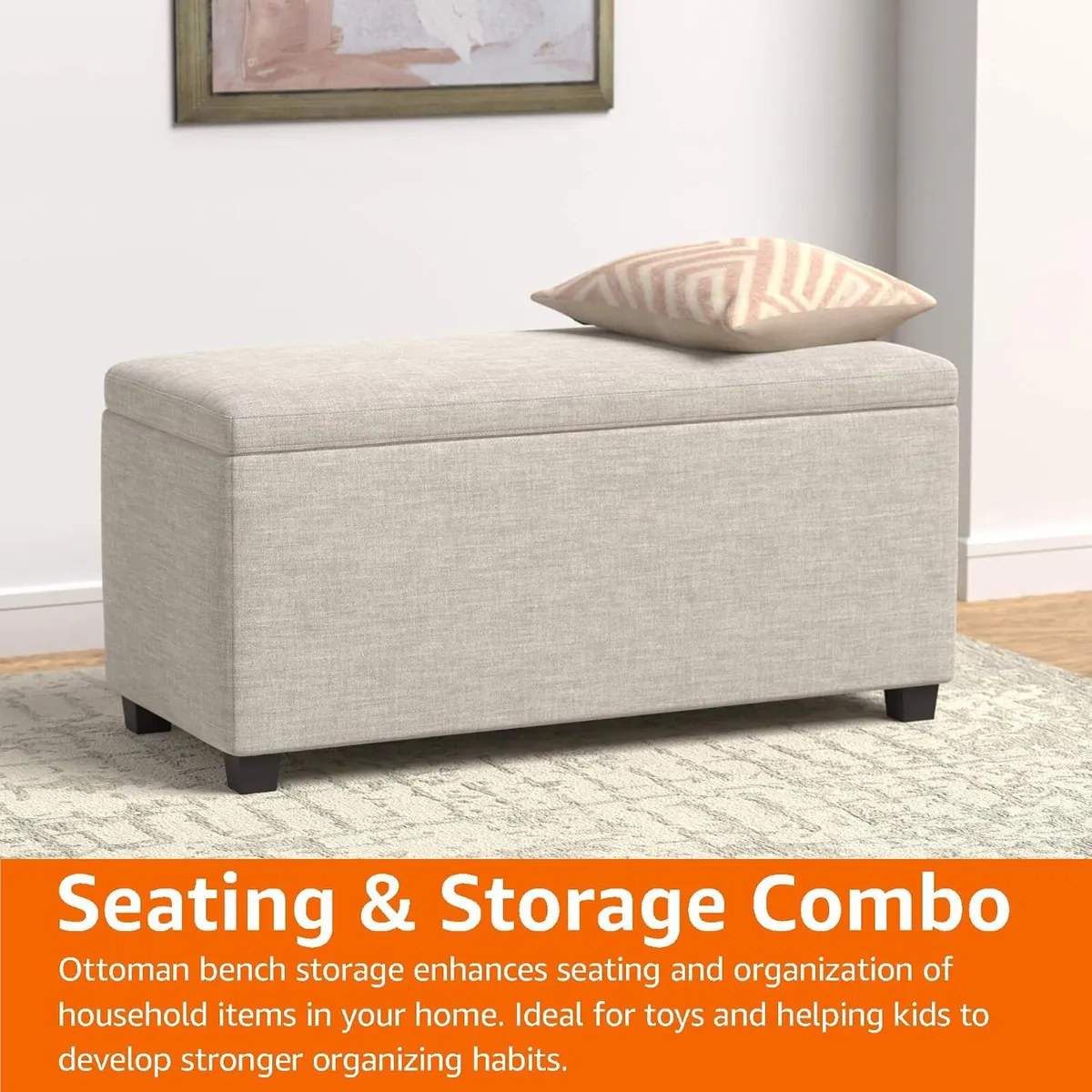 Upholstered Rectangular Ottoman Polyester Storage - Image 3