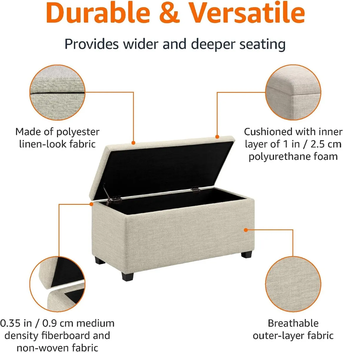 Upholstered Rectangular Ottoman Polyester Storage - Image 4