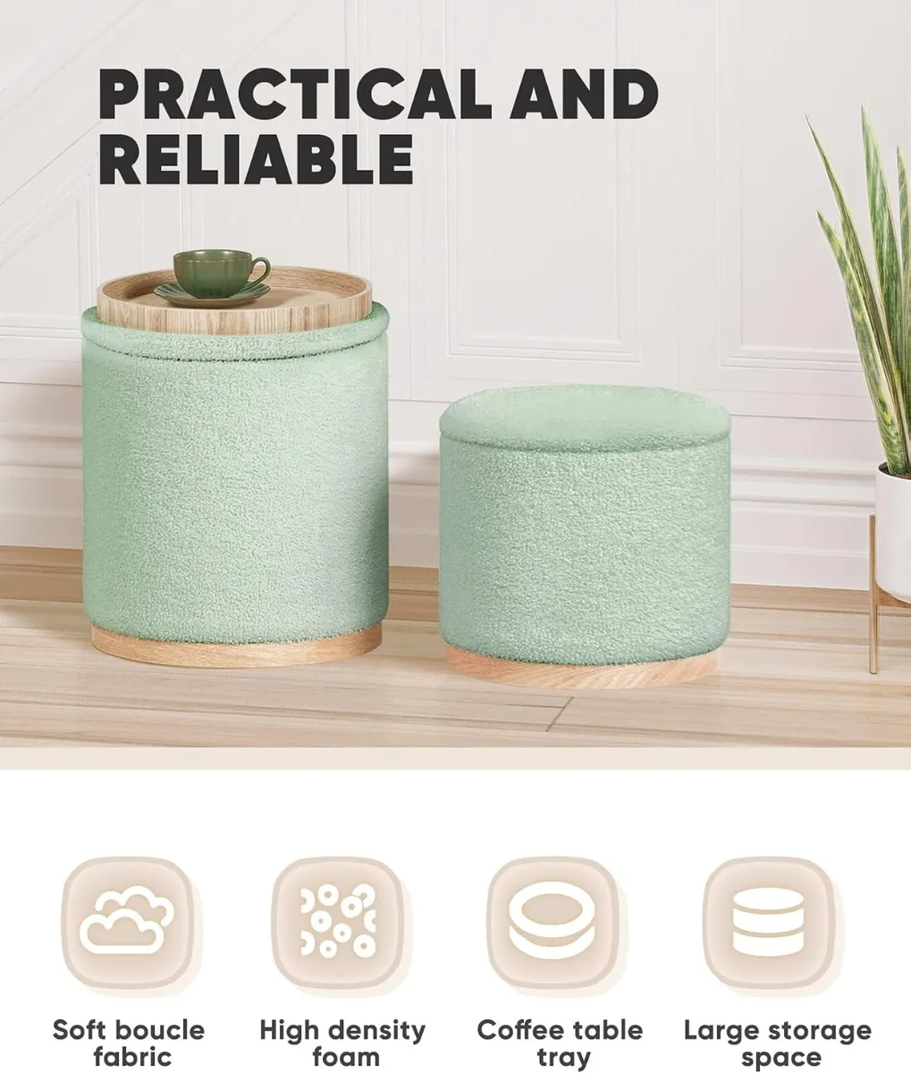 Round Ottoman with Tray Vanity Stool (Set of 2) - Image 2