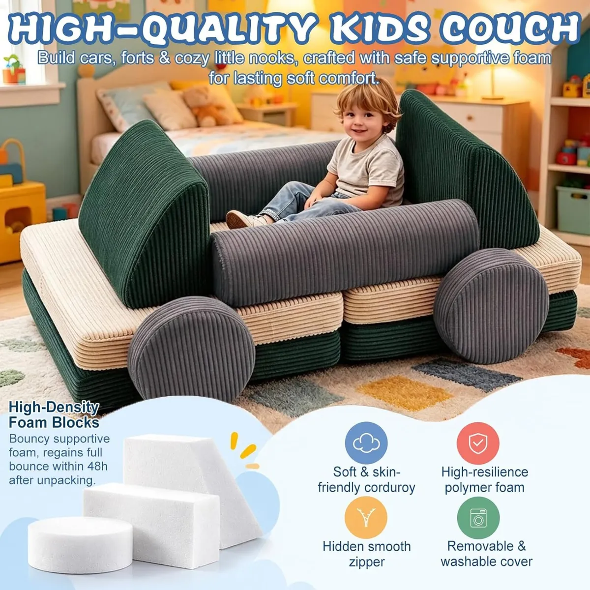 2 Seater Modular Kids Sofa Bed Chair - Image 4