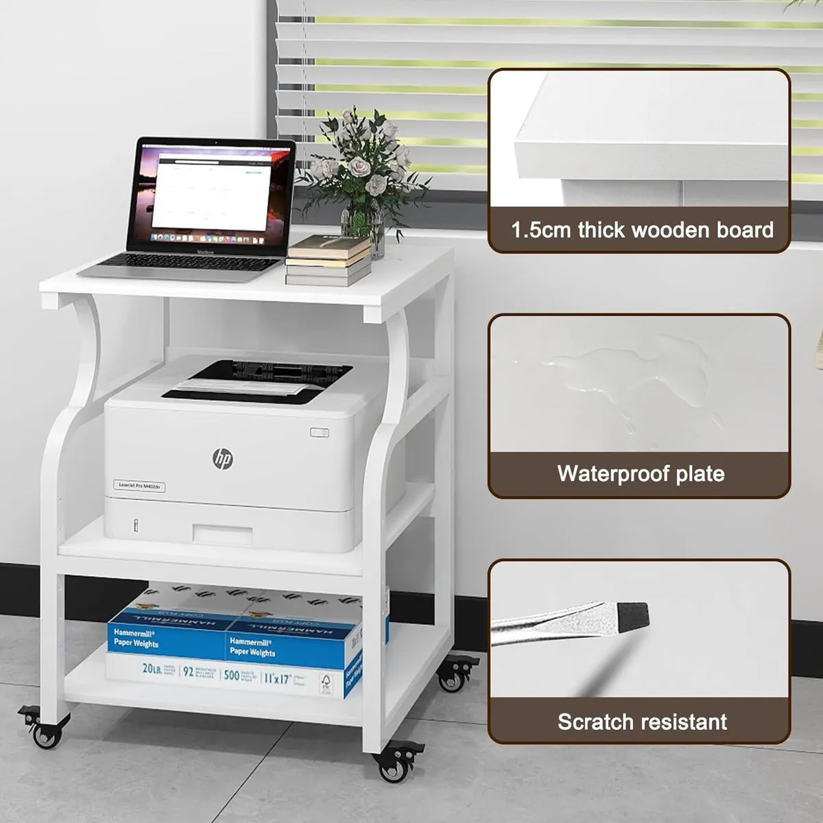 3-Tier Movable Printer Stand Table with Storage - Image 3