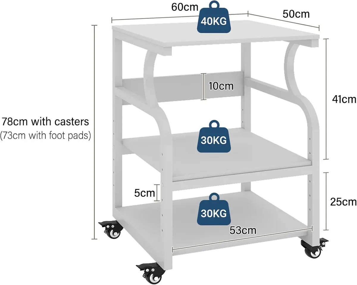 3-Tier Movable Printer Stand Table with Storage - Image 2