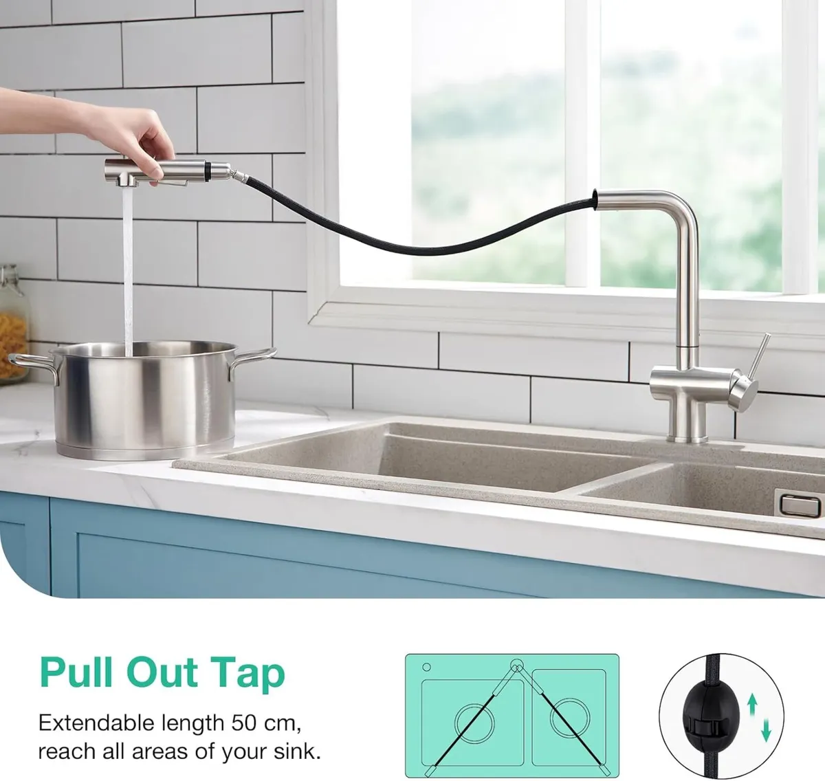 Pull Out Kitchen Sink Tap with Dual Function - Image 2
