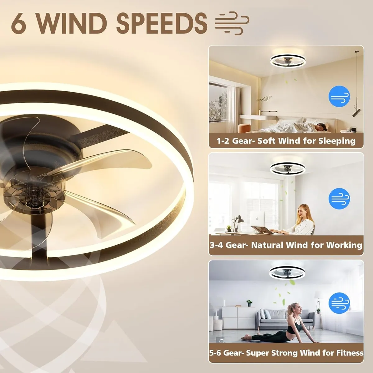 Ceiling Fans with Lights and Remote 6 Speeds - Image 3