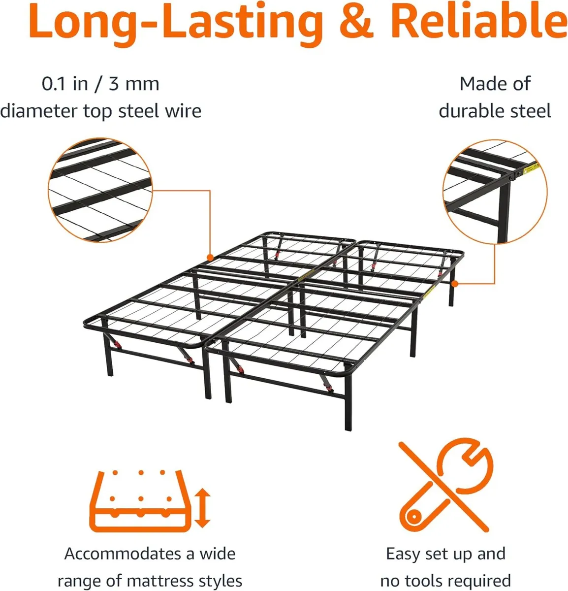 Foldable Platform Bed Frame Tool-Free Assembly - Image 4