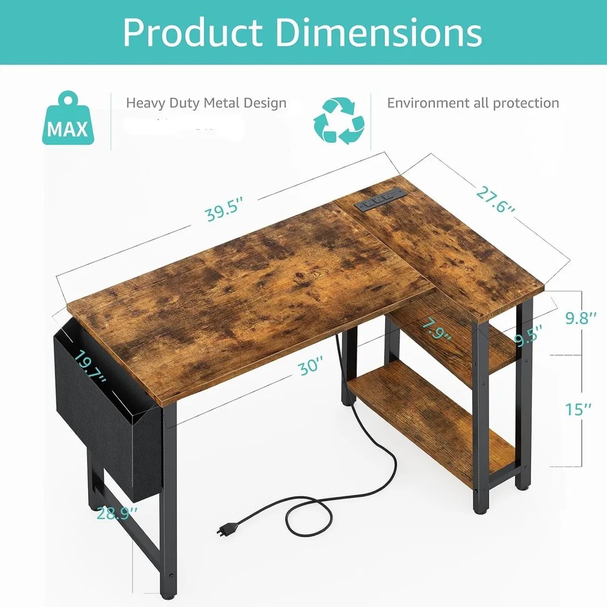 Small L Shaped Desk with Power Outlet Shelves - Image 3