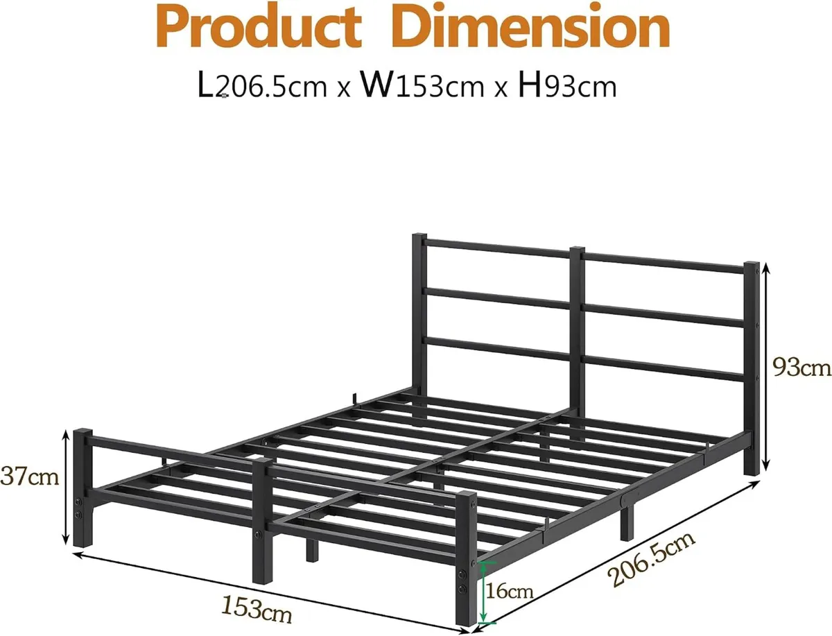 Low Profile Bed Frame with Metal Headboard - Image 2