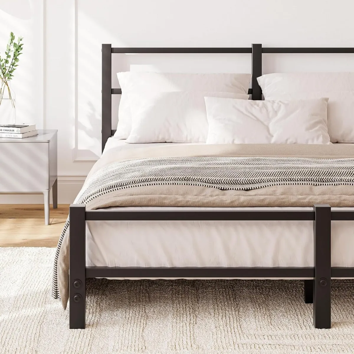 Low Profile Bed Frame with Metal Headboard - Image 4