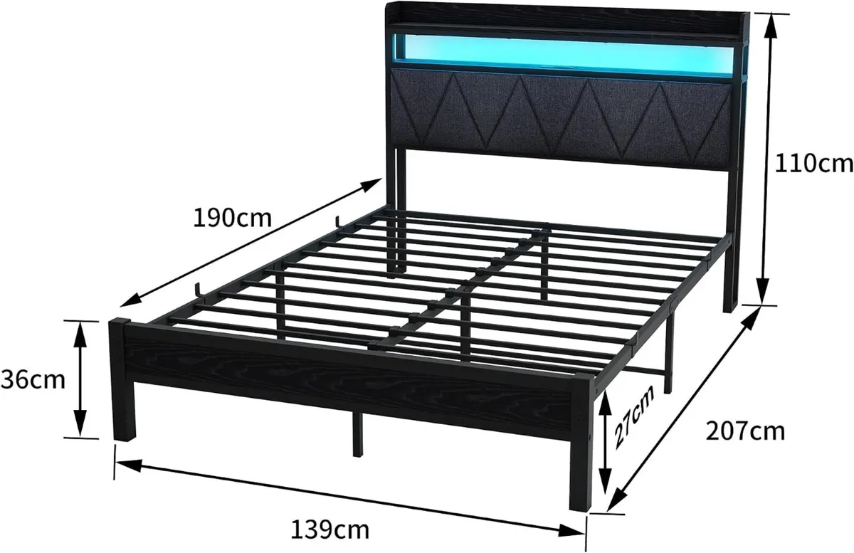 Bed Frame with LED Lights Storage Upholstered - Image 2