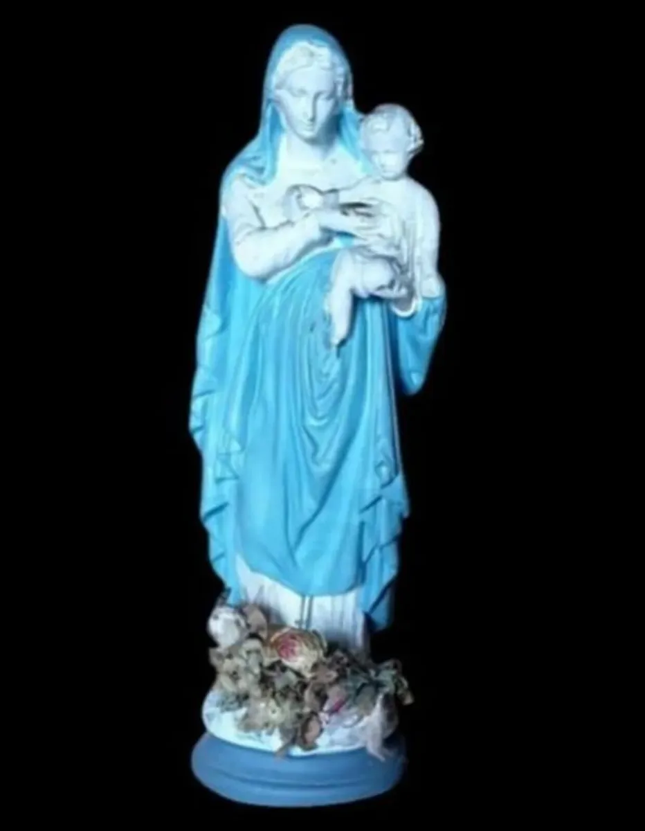 Large 32" Vintage Madonna & Child Chalkware Statue - Image 1