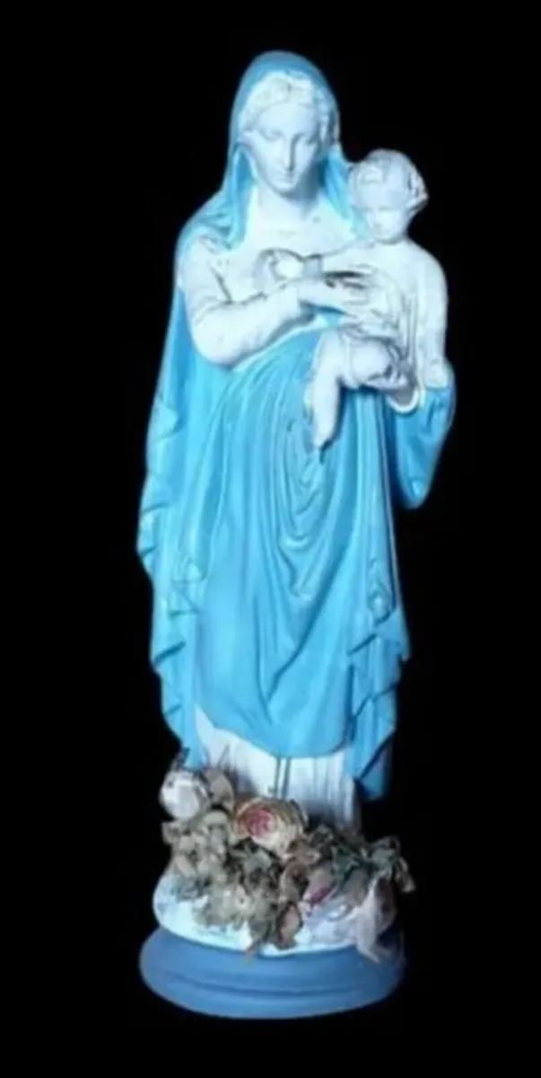Large 32" Vintage Madonna & Child Chalkware Statue - Image 2