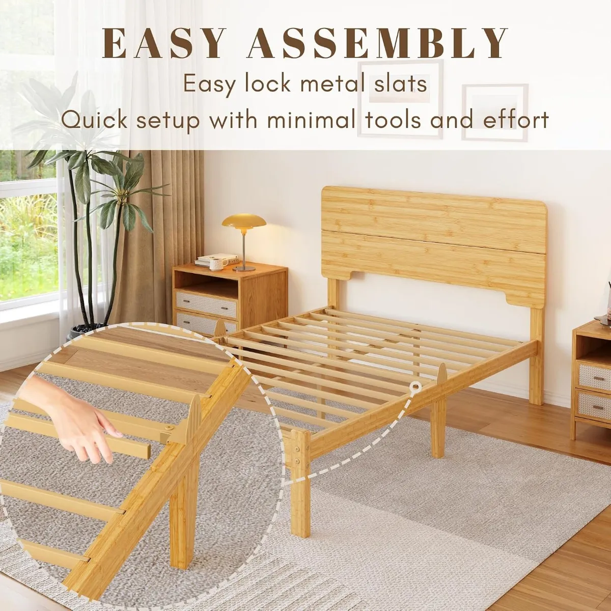 Wooden Bed Frame with Headboard Bamboo Wood - Image 4