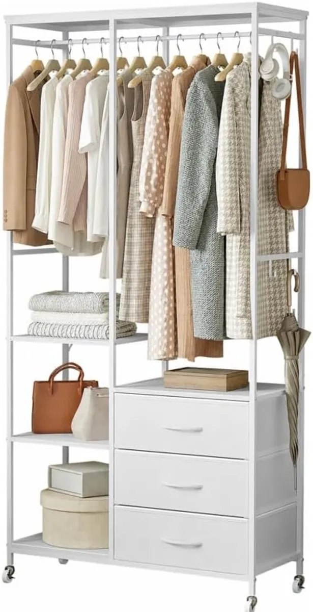 Heavy Duty Clothing Rail Wardrobe with 3 Drawers - Image 1