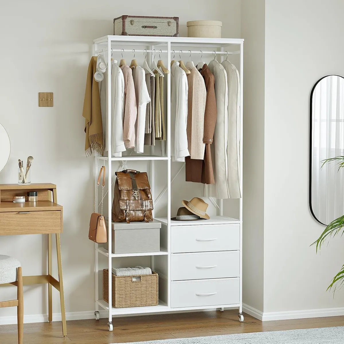 Heavy Duty Clothing Rail Wardrobe with 3 Drawers - Image 4