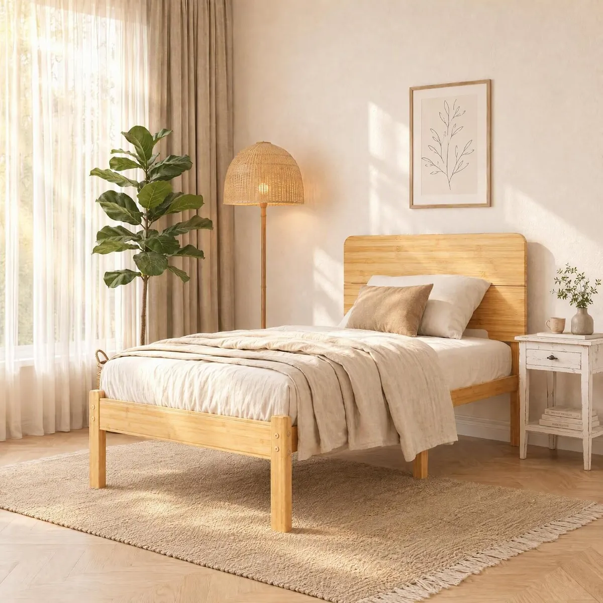 Wood Bed Frame with Headboard 14 Inch High - Image 1