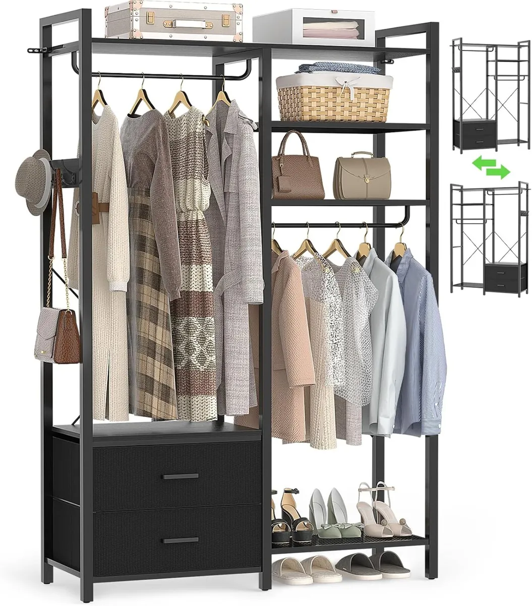 Open Wardrobe with Drawers Clothes Rail - Image 1