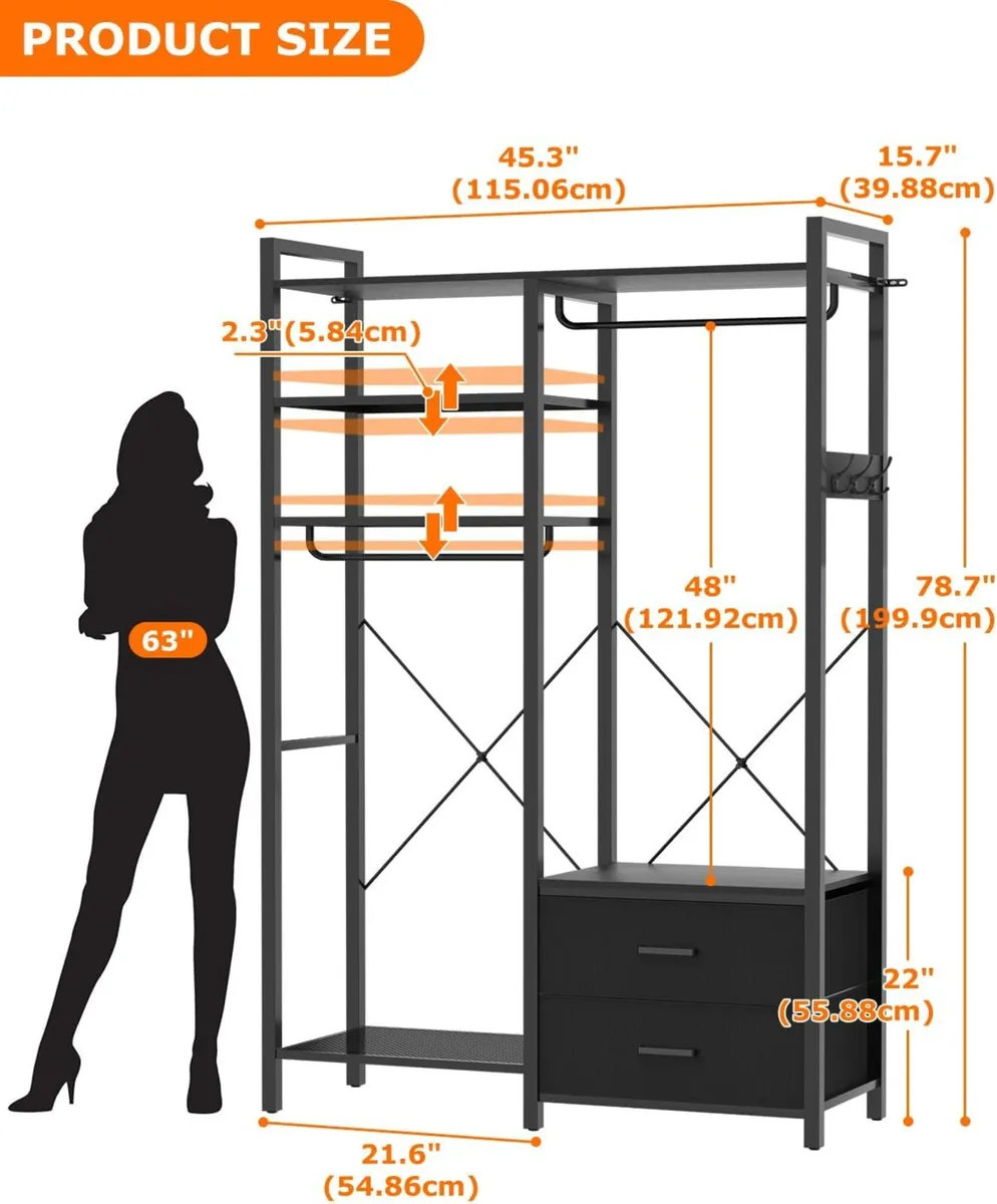Open Wardrobe with Drawers Clothes Rail - Image 2