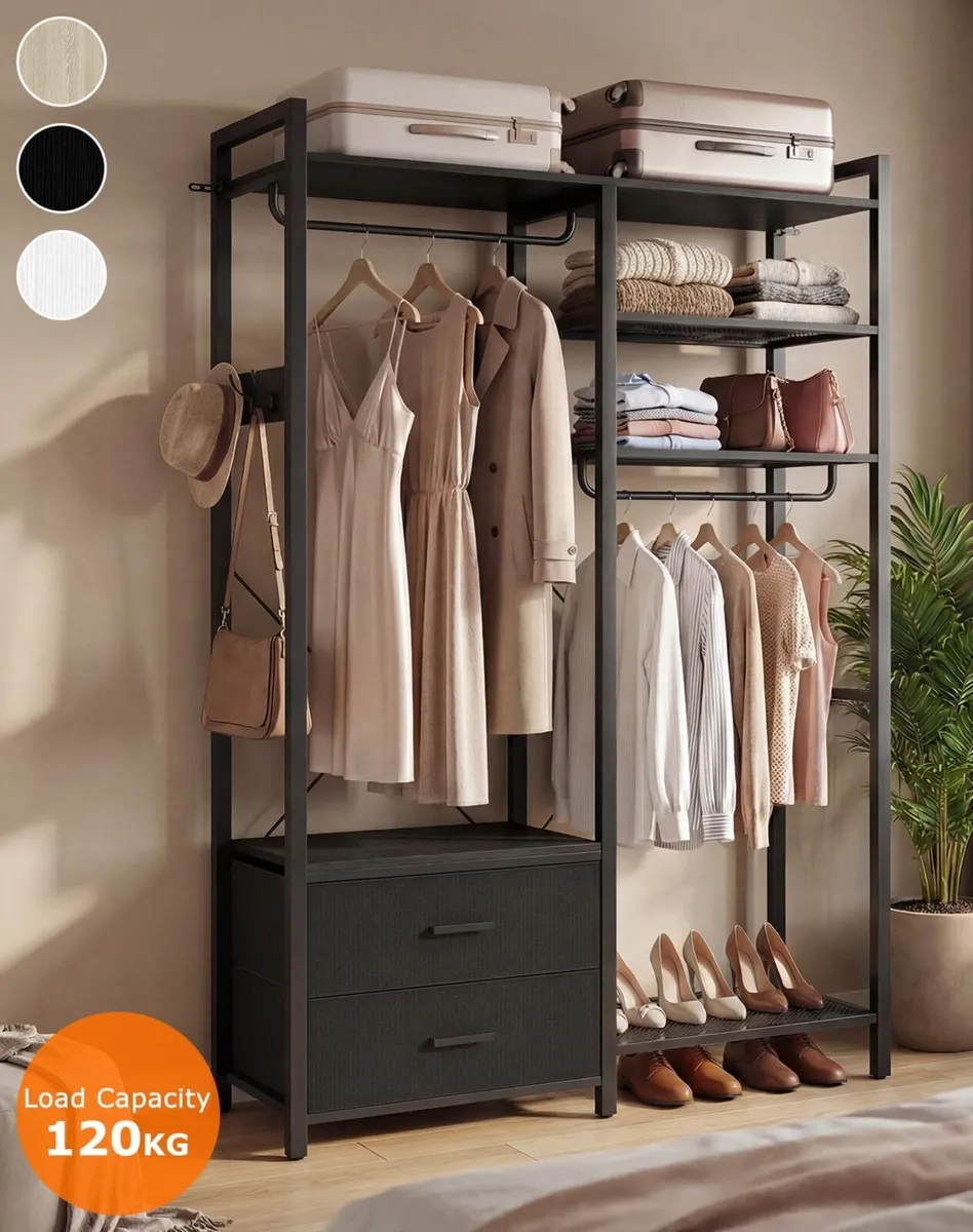 Open Wardrobe with Drawers Clothes Rail - Image 3