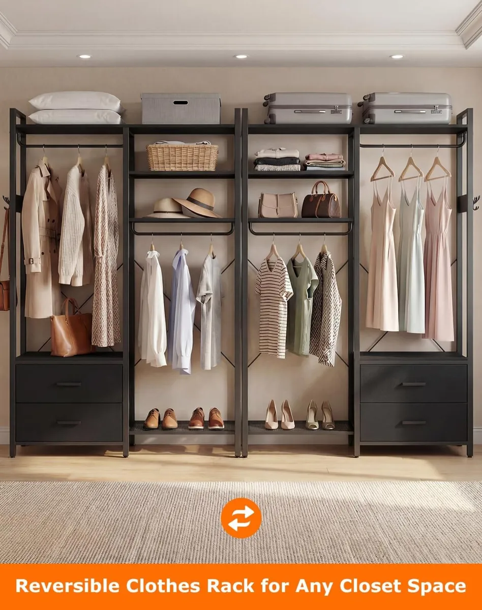 Open Wardrobe with Drawers Clothes Rail - Image 4