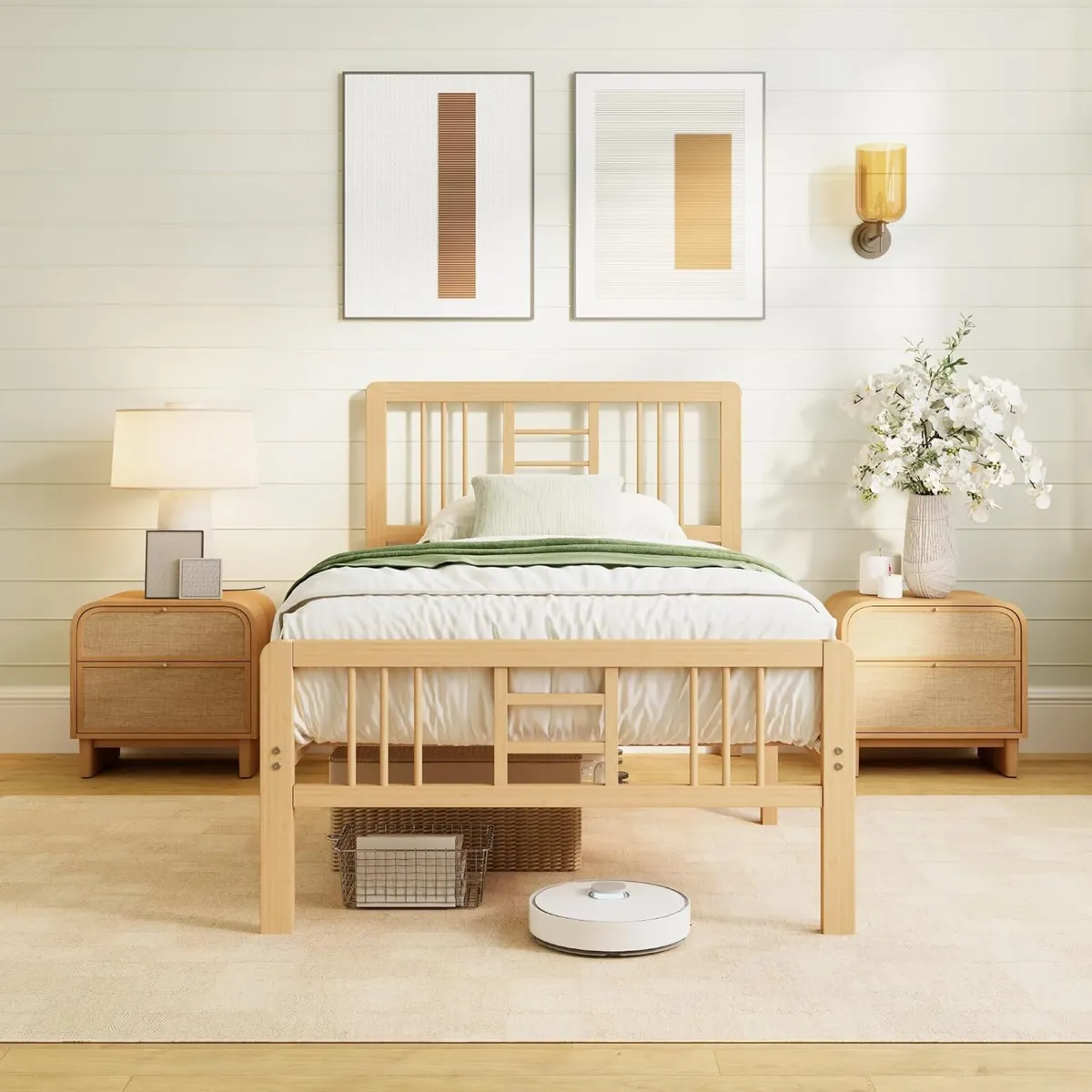 Wooden Bed Frame with Headboard Bamboo Wood Frames - Image 1