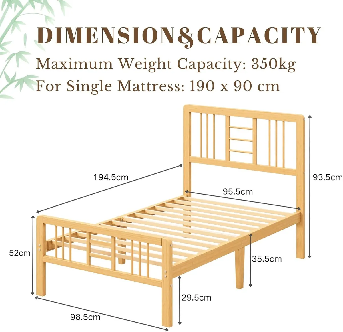 Wooden Bed Frame with Headboard Bamboo Wood Frames - Image 2