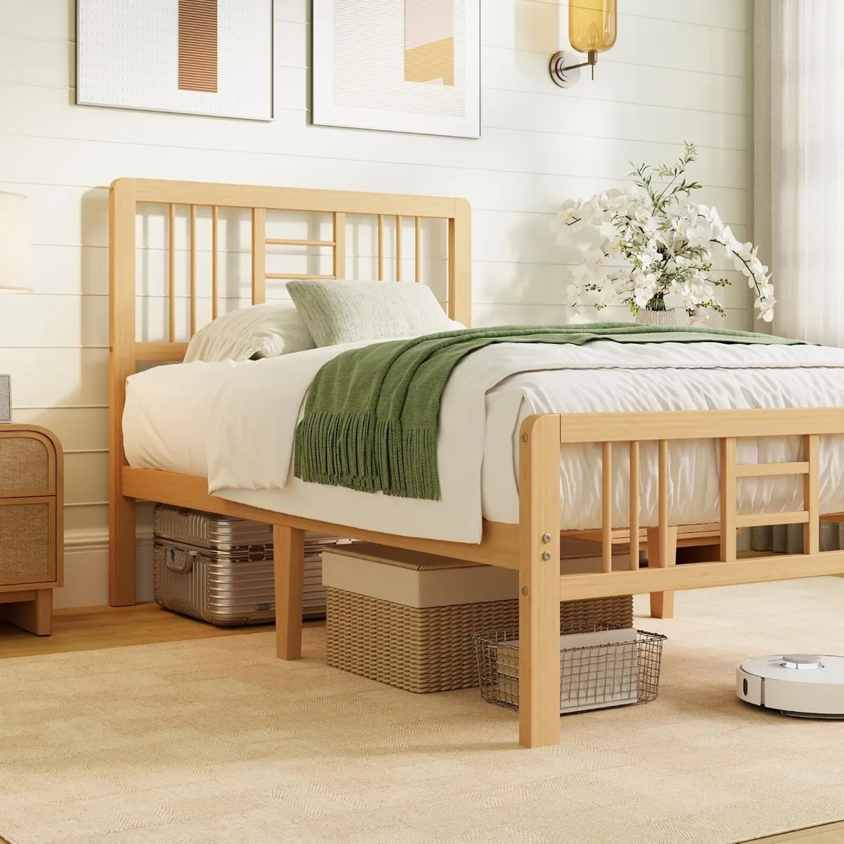 Wooden Bed Frame with Headboard Bamboo Wood Frames - Image 3