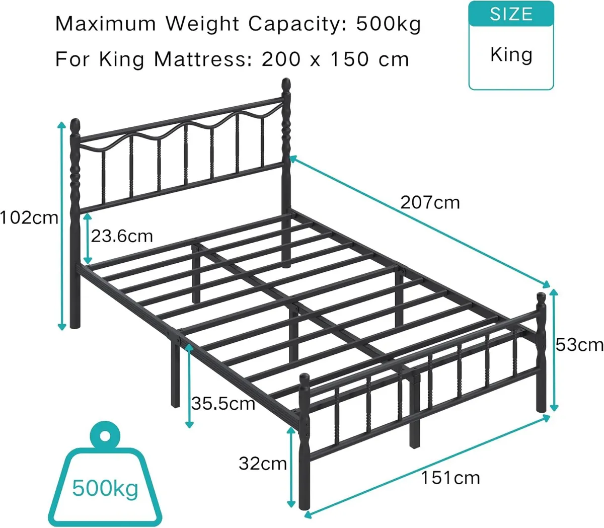 Metal Bed Frame Modern Style with Headboard - Image 2