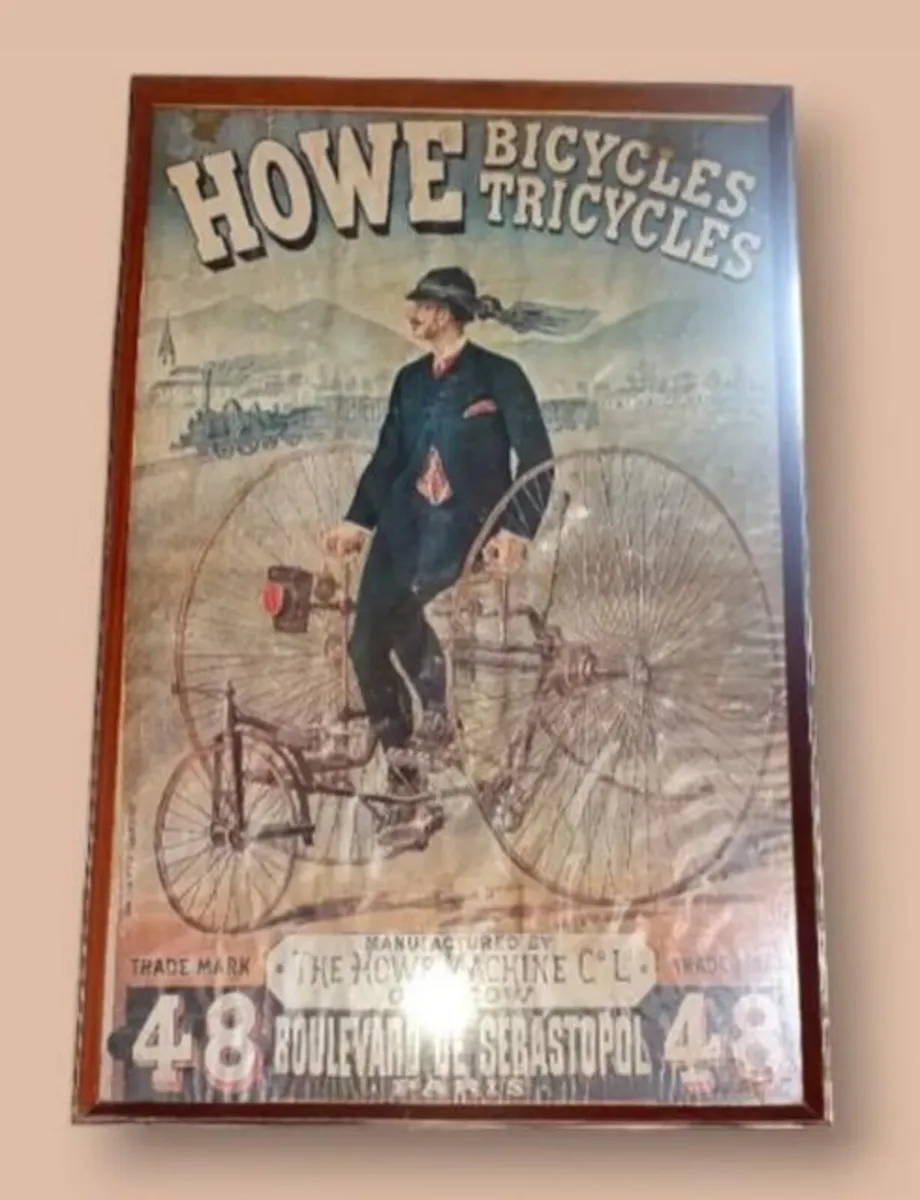 Large Vintage Framed Cycling Poster–Howe Bicycles - Image 3