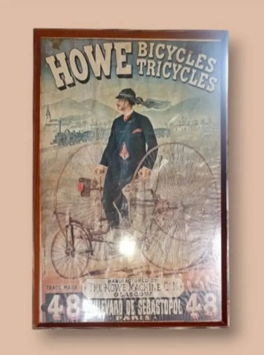 Large Vintage Framed Cycling Poster–Howe Bicycles - Image 2