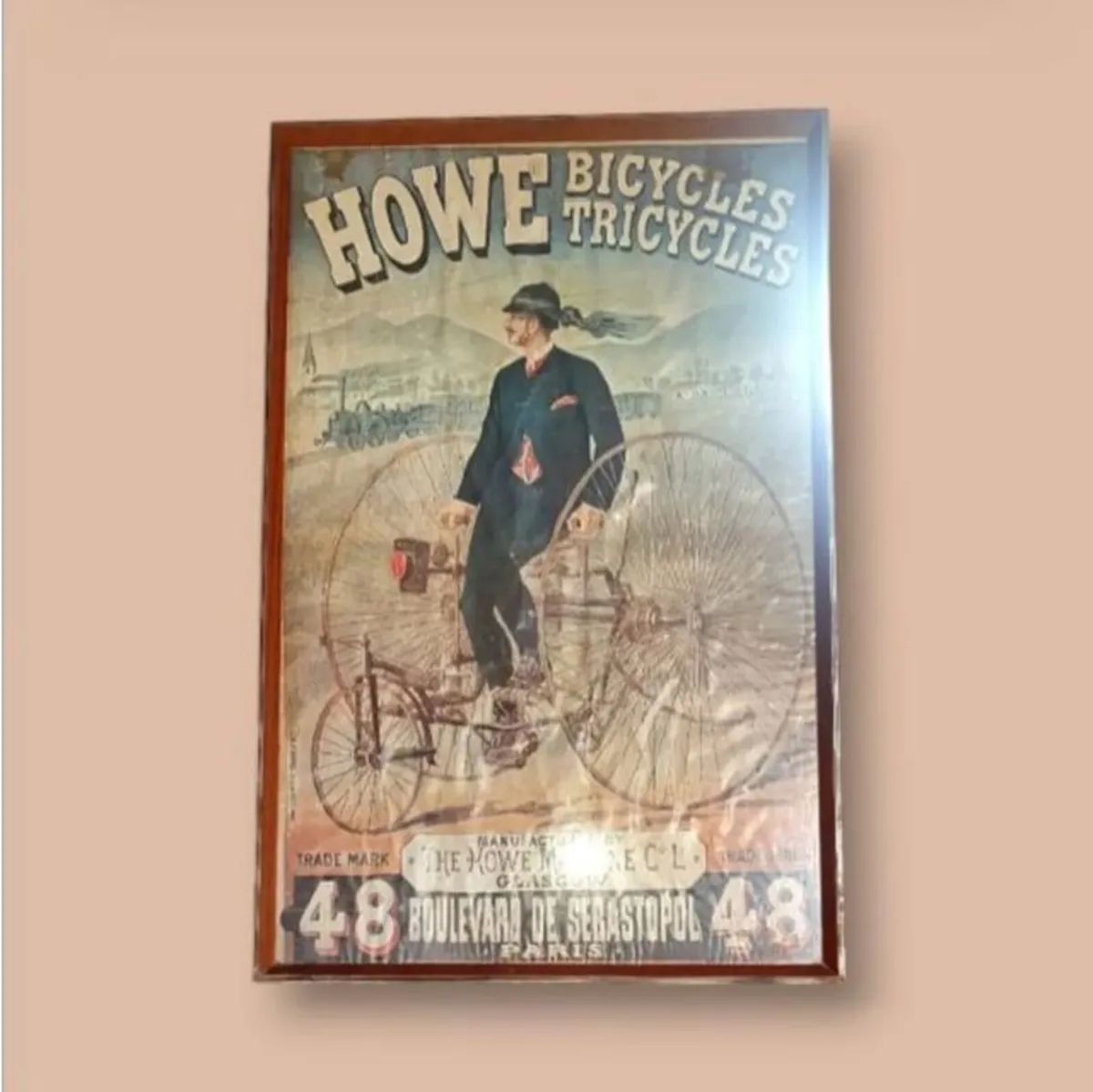 Large Vintage Framed Cycling Poster–Howe Bicycles - Image 1