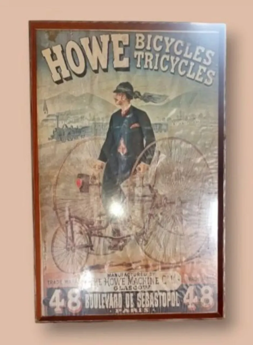 Large Vintage Framed Cycling Poster–Howe Bicycles - Image 4