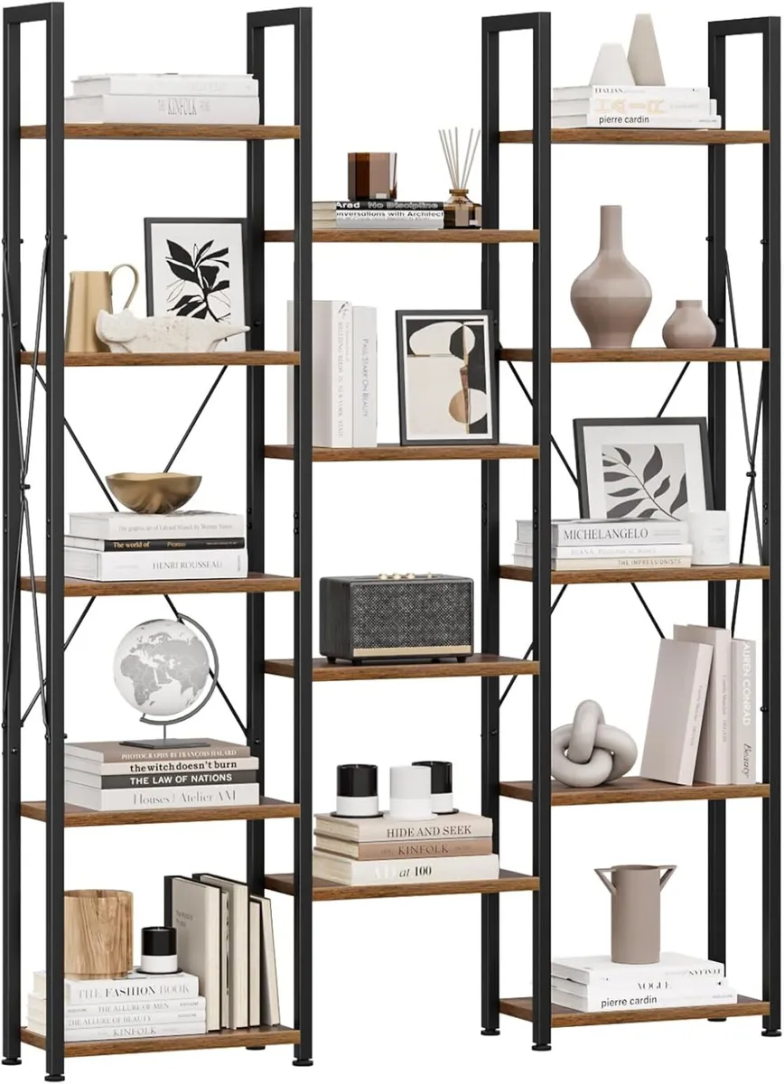 5-Tier Triple Bookshelf Bookcase with 14 Open - Image 1