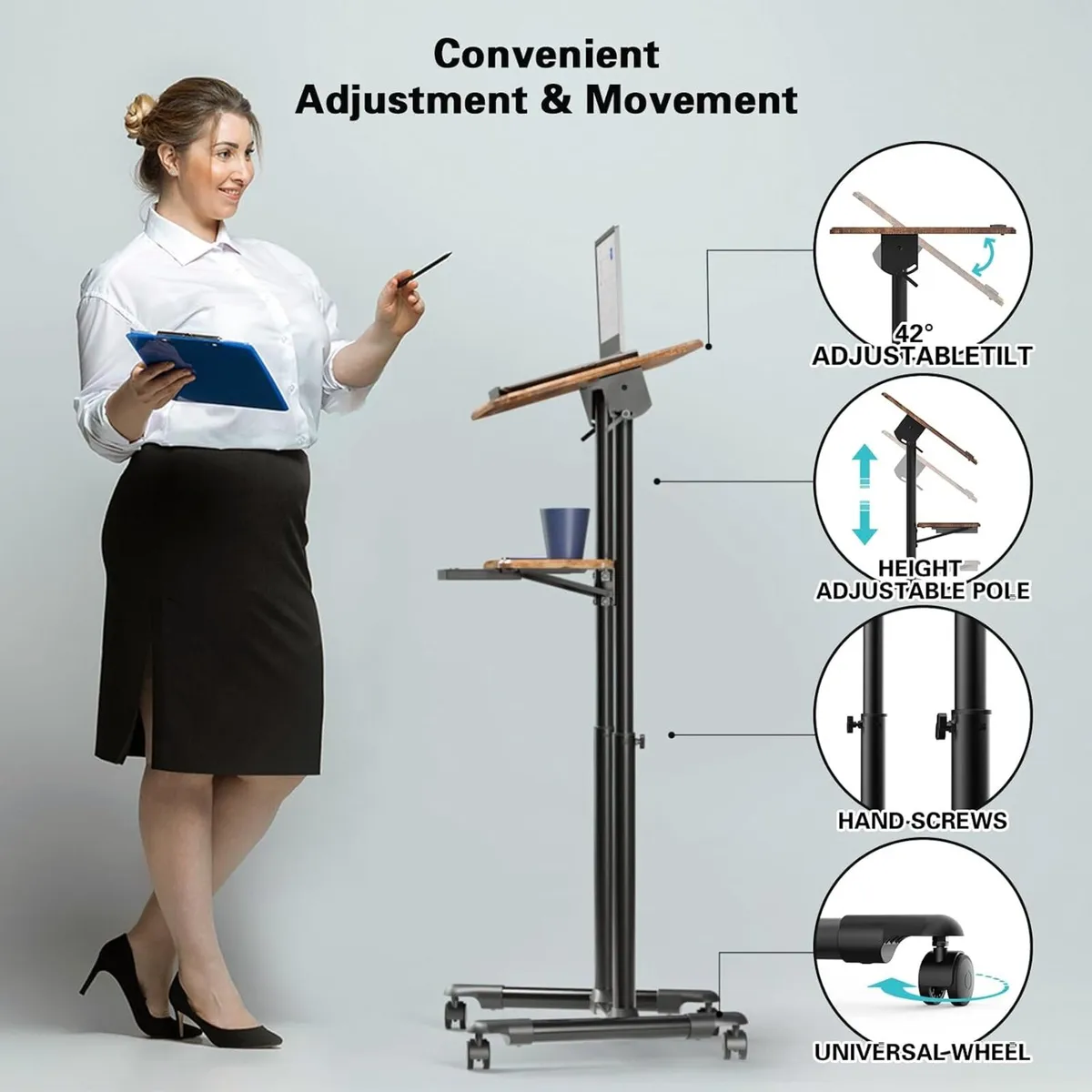 Adjustable Mobile Laptop Desk with Storage Tray - Image 4