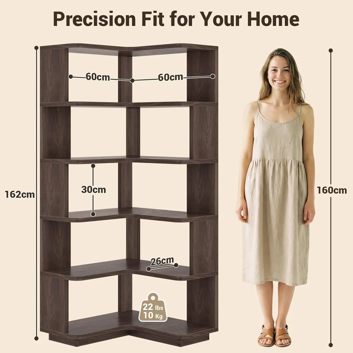 5-Tier Corner Bookshelf L-Shaped Bookcase - Image 3