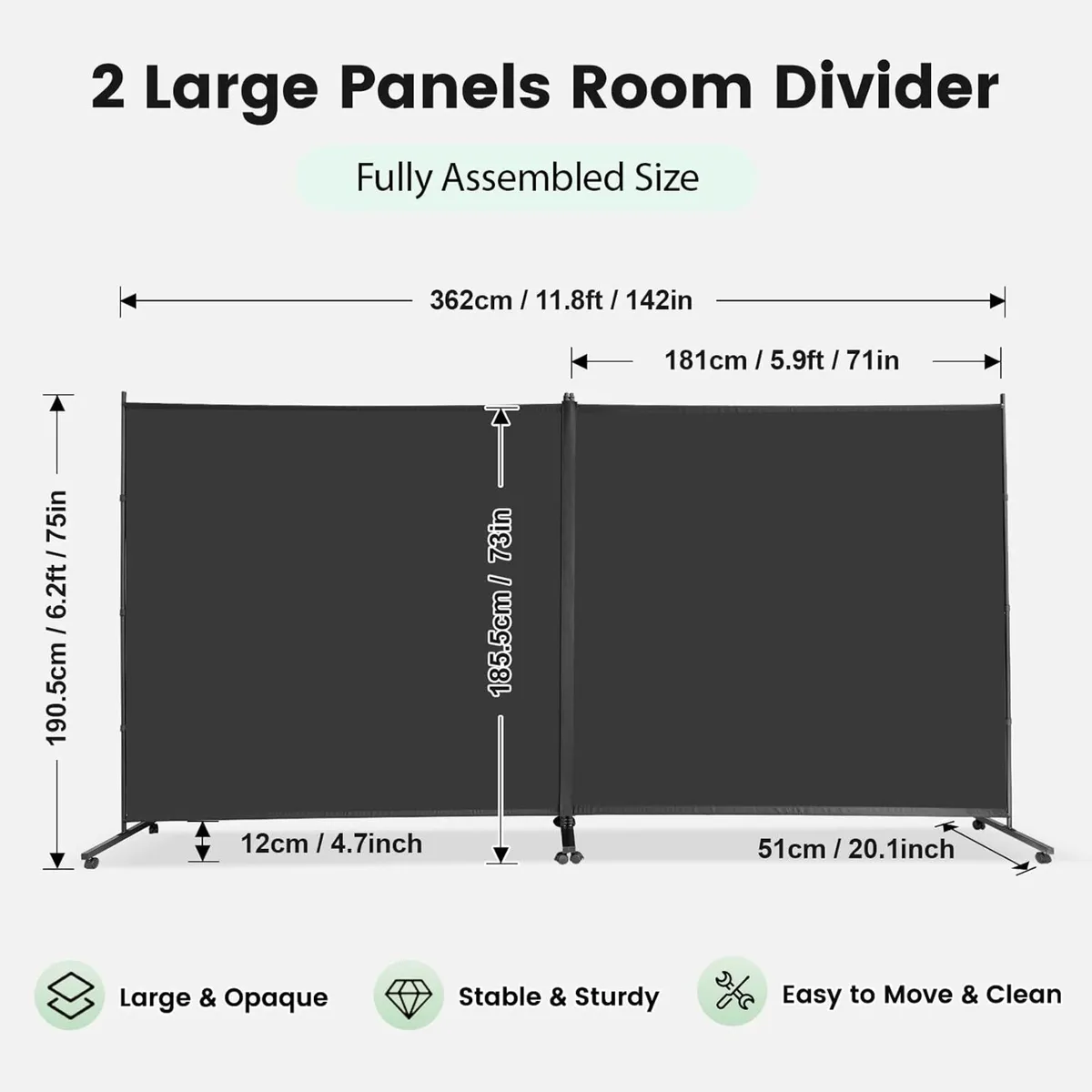 Indoor Room Divider 2-Panel 360W X 190.5hcm - Image 2