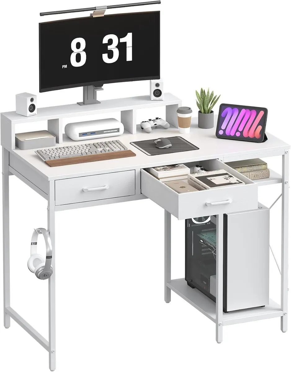 Computer Desk with Drawers Gaming Fixed Monitor - Image 1
