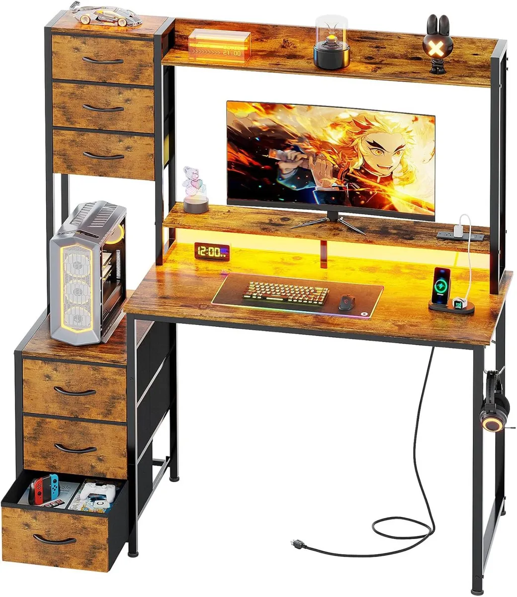 Computer Desk with Hutch and Power Outlet 118.5CM - Image 1