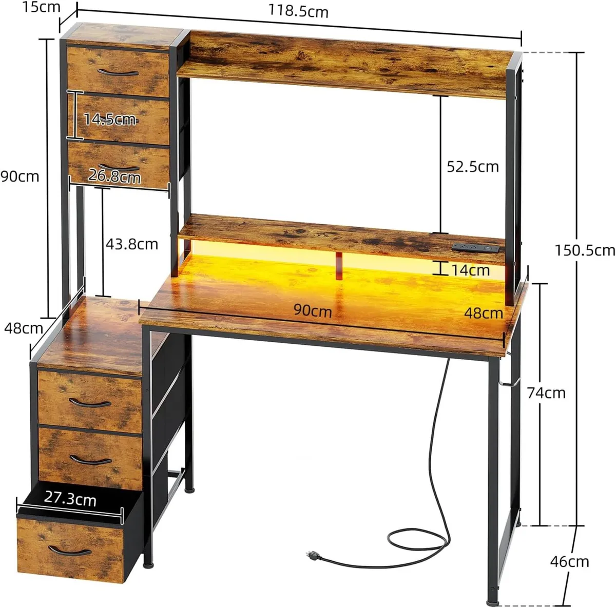 Computer Desk with Hutch and Power Outlet 118.5CM - Image 2