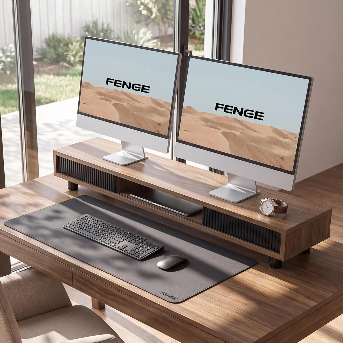 Monitor Riser with Sliding Glass Door 108CM High - Image 4
