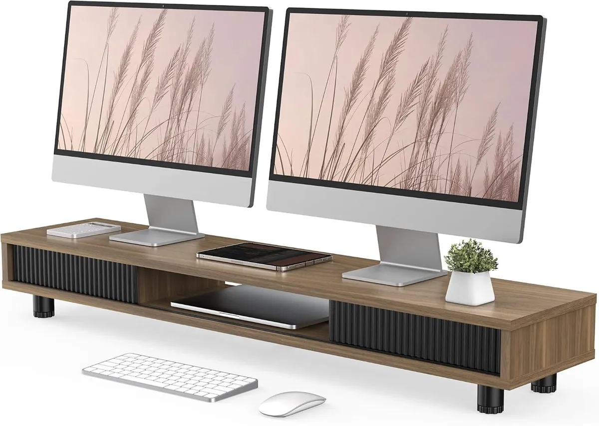 Monitor Riser with Sliding Glass Door 108CM High - Image 1