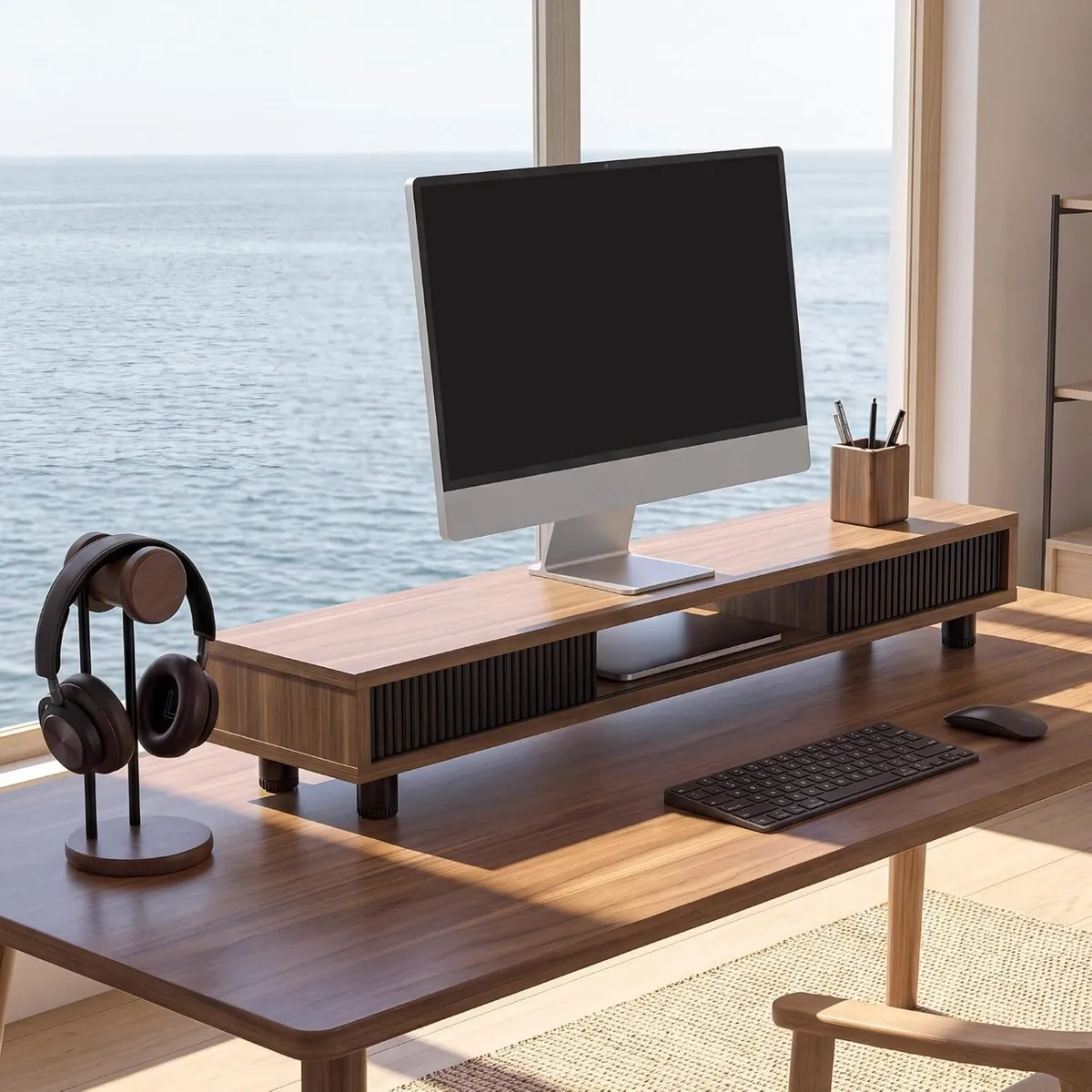 Monitor Riser with Sliding Glass Door 108CM High - Image 3