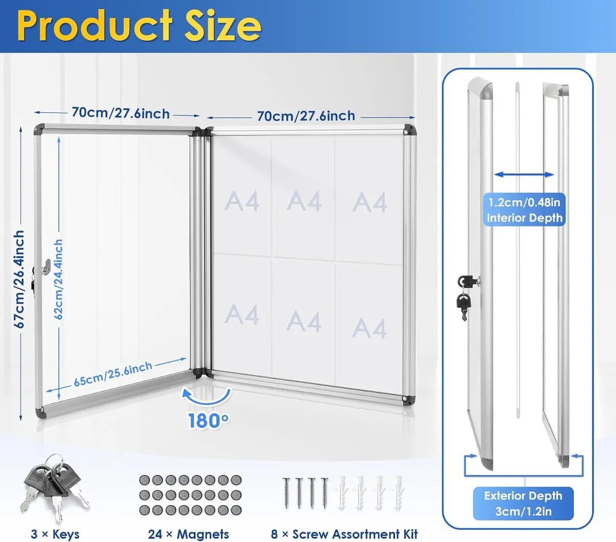 Swancrown Lockable Notice Board 670x720MM Big - Image 2