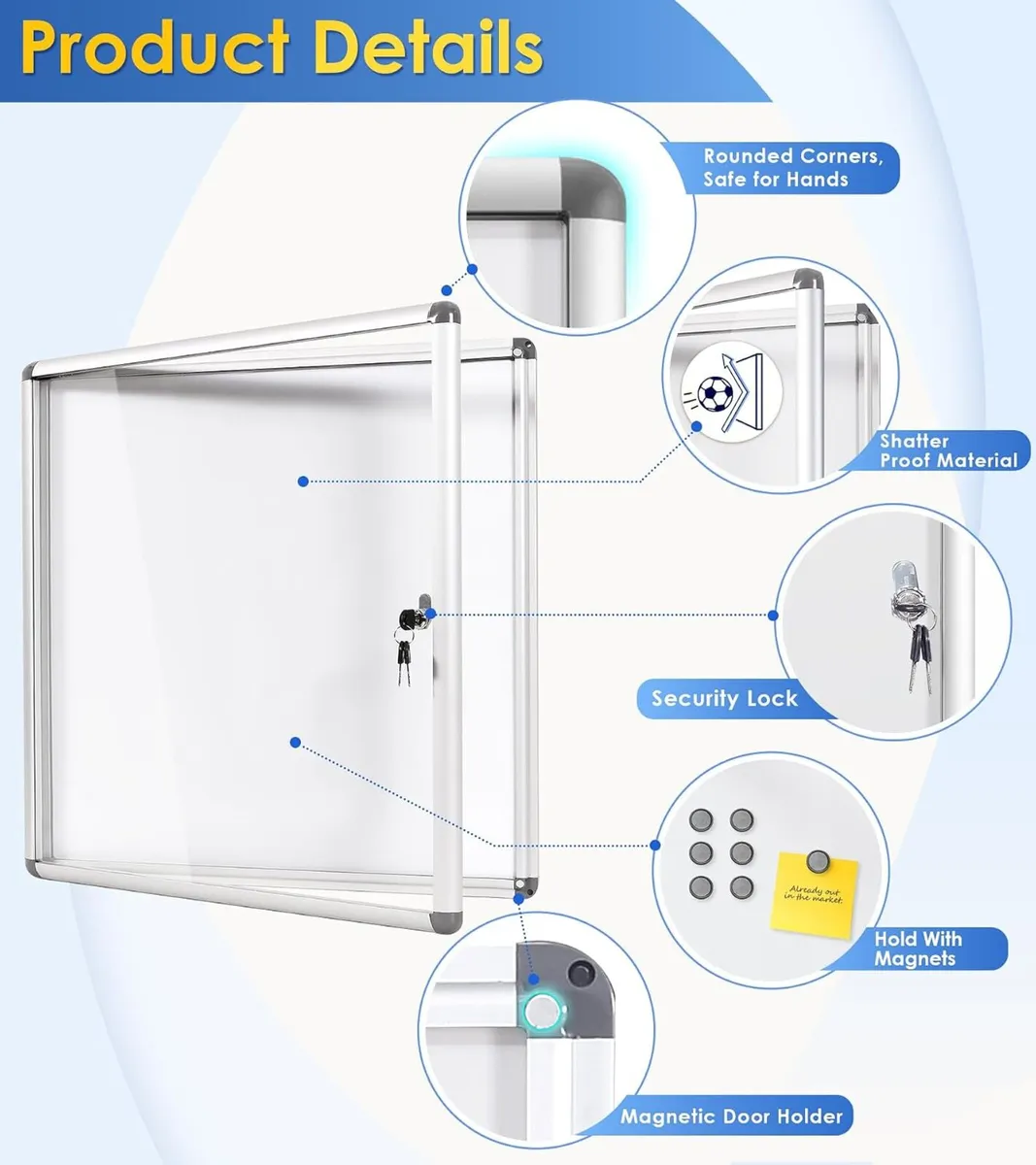 Swancrown Lockable Notice Board 670x720MM Big - Image 3