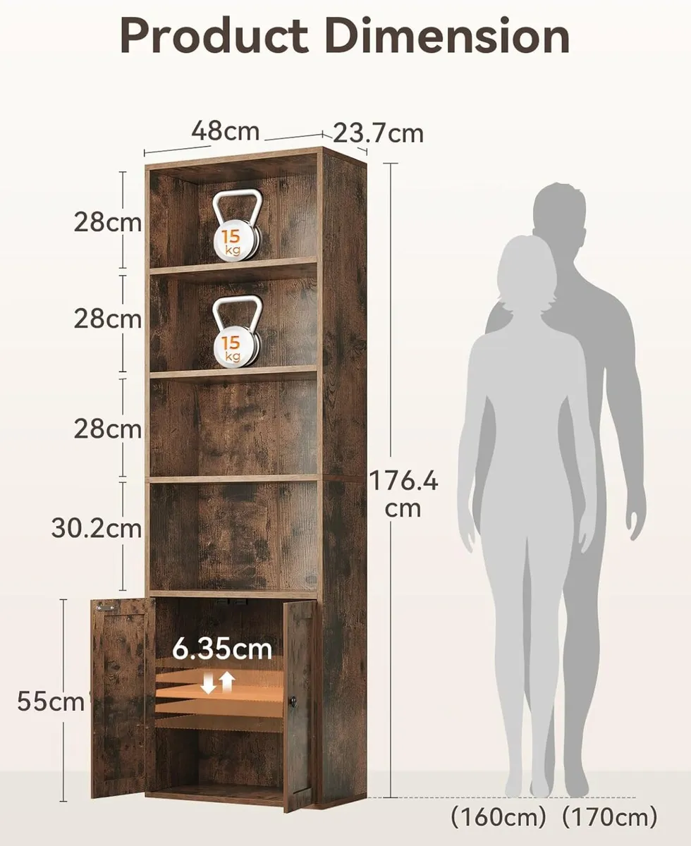 6-Tier Bookcase with Doors Storage Cabinet 176.4CM - Image 2